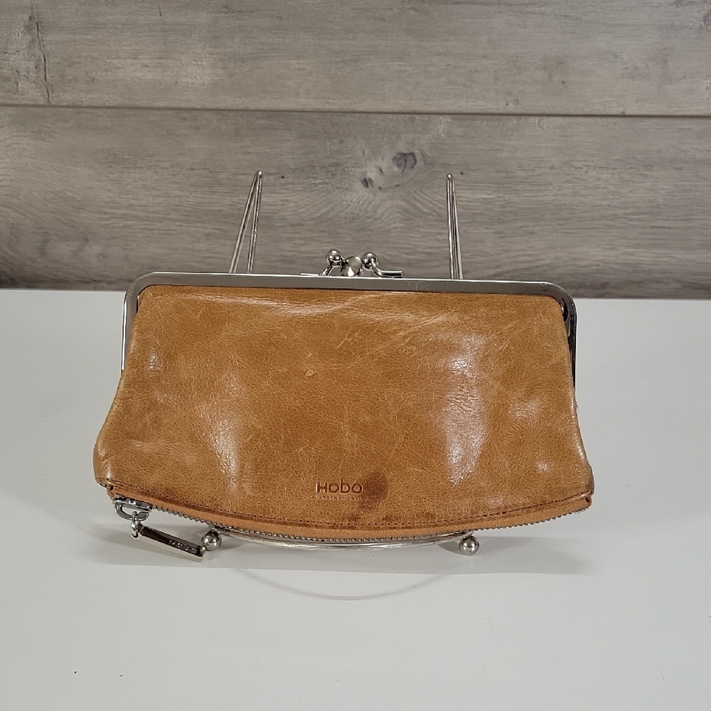 Hobo Tan Leather Frame Clutch Wallet